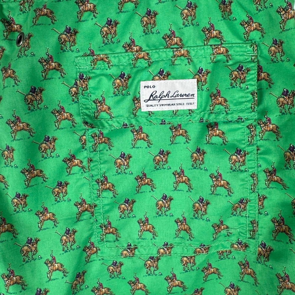 Polo Ralph Lauren Swim Trunks Mens S Green All Over Polo Player Print Lined Vtg - Picture 5 of 8